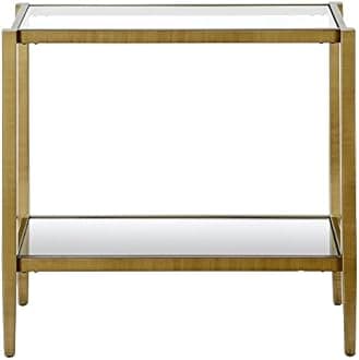 Henn&Hart 24" Wide Rectangular Side Table with Glass Shelf in Antique Brass Table for Living Room Bedroom