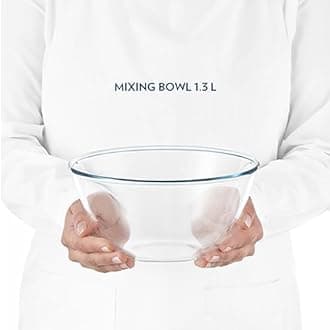 Borosil Select Serving & Mixing Bowl with Blue Lid | 3 pc (500ml + 900ml + 1.3L) | Borosilicate Glass Bowl for Kitchen & Dinning | Bowl for Mixing Dough, Salad, Batter | Microwave & Dishwasher Safe