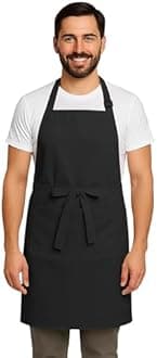 CRASOME Apron for Men Women Chef Cooking Restaurants Gardening Workshop, Barbers with Adjustable Strap and Two Pockets