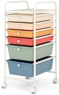 COSTWAY 6-Drawer Rolling Storage Cart, Multifunctional Art Craft Tools Organizer on Wheels, Heavy Duty Utility Mobile Storage Trolley w/ 2 Lockable Wheels for Home Office School, Macaron