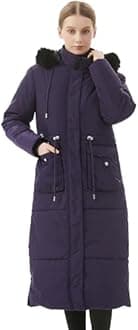 MOERDENG Women's Long Winter Puffer Coat Waterproof Warm Maxi Down Jacket Faux Fur Removable Hood Parka