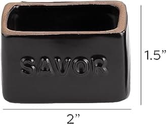 DEMDACO Gather Round Delish Enjoy Savor Yum Classy Black 2 x 1.5 Stoneware Napkin Rings, Set of 4