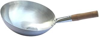 Olrada Traditional Carbon Steel Pow Wok with Wooden and Steel Handle-Parent (14.4 inch Wok)