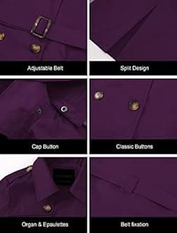 CREATMO US Women's Trench Coat Double-Breasted Classic Lapel Overcoat Belted Slim Outerwear Coat with Detachable Hood