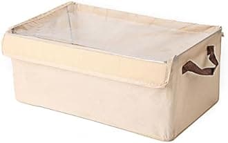 House of Quirk Durable Linen Closet Organizers Clothing and Foldable Flip Storage Baskets, Rectangle Storage Boxes for Pants, Jeans, Shirt, Sweaters,Socks (Pack 1, Beige)