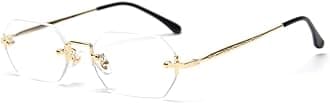 Men's Rectangular Rimless Sunglasses Octagonal Small Women Sunglasses Metal Gold Training Ground Blue, Brown, UV400 Gold with Transparent,
