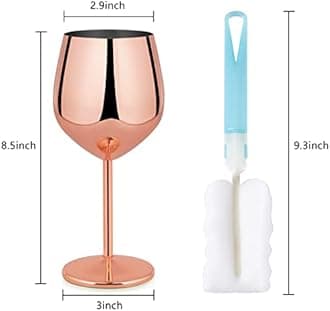 Lifecapido Stainless Steel Stem Wine Glasses Set of 6, 18oz Copper Wine Glasses, Stainless Steel Wine Goblets with Cup Brush for Party Office Wedding Anniversary, Great for Red White Wine(Rose Gold)