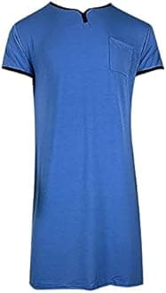 Generic Nightgown for Men Short Sleeve V Neck Nightshirt Loose Fit Solid Color Sleep Shirts Comfy Soft Lightweight Nightwear 2024 Blue, XX-Large