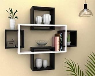 vudy Exclusively Designed Wall Shelf with 5 intersecting Decorative Living Room Shelves (Black & White) (Engineered Wood)