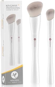 KINGMAS Angled Foundation Brush Concealer Brush, Premium Kabuki Makeup Brush for Liquid, Blending, Cream, Powder, Blush Buffing Stippling Face Makeup Tools White (White, B. 2Pcs (170W/270W))