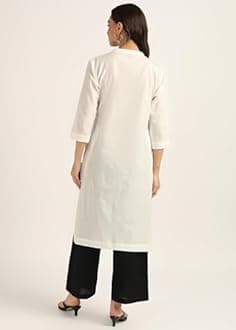 BLOCKS OF INDIA Long Cotton Kurta Womens Plain Straight Kurta, 3/4 Sleeve, Knee Length with 2 Pockets