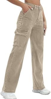 Women Cargo Jeans High Waist Y2K Straight Leg Trendy Stretchy Lightweight Jeans for Women