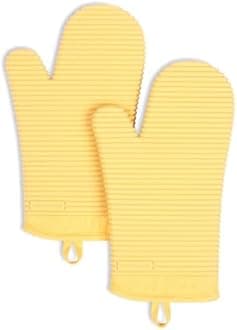 KITCHENAID Ribbed Soft Silicone Oven Mitt 2-Pack Set, 7.5"x13", Butter Yellow