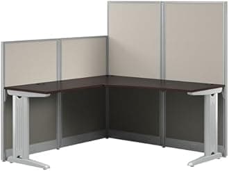 Bush Business Furniture Office in an Hour 65W x 65D L Shaped Cubicle Desk in Mocha Cherry | Modern Computer Table with Privacy Panels for Commercial Workspace