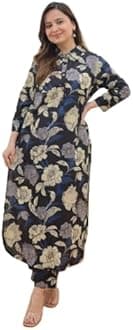 GRECIILOOKS Women's Rayon Floral Regular Fit Kurta Set (GL-W1826_Black_M)