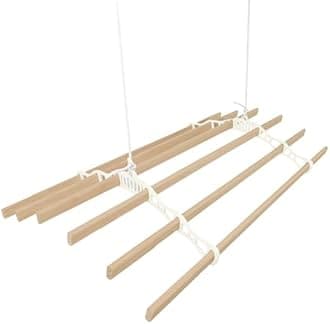 Clothes Airer Ceiling Pulley 6 Lath 1.5m Ivory Maid Traditional Mounted Clothing Dryer Victorian Clothes Horse Laundry Drying Rack Extendable Cast Iron Varnished Pine Kitchen Utility FREE Fixing Kit