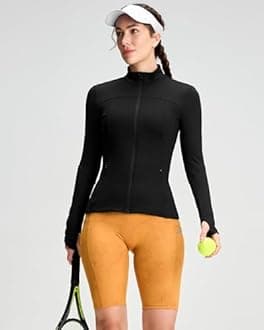 QUEENIEKE Women's Slim Fit Running Jackets - Long Sleeves Athletic Workout Gym Tops with Back Mesh Vent & Thumb Holes