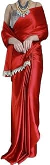 A To Z Cart Women's Satin Silk Solid Plain Saree Shiv Shakti-New