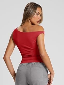 Trendy Queen Womens Summer Off The Shoulder Tops Going Out T Shirts Crop Tank Top Fashion Clothes Spring Outfits 2025