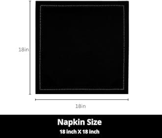 PurpleEssences Set of 12 Hemstitch Cloth Dinner Napkins 100% Cotton - Soft Durable Washable - Ideal for Wedding Spring Easter Summer - Perfect Everyday Use Table Linen 18x18 - Black