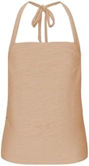 Women's Ruched Halterneck Y2K Crop Tops Tie Back Sleeveless Slim Fit Cami Top Teen Girls Textured Square Neck Shirts