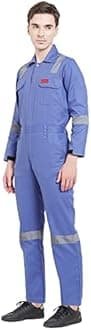FRENCH TERRAIN® MEN'S 100% COTTON INDUSTRIAL WORK WEAR COVERALL BOILER SUIT WITH REFLECTIVE TAPE 200 GSM (3XL - 46, PETROL BLUE)