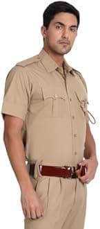 uniformer Khaki Police Half Sleeves Shirt for Men | Men's Durable & Comfortable Uniform | Breathable & Lightweight | Ideal for Police | Easy to Maintain