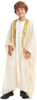 FYMNSI Open Front Kaftan for Boys Muslim Kids Abaya Islamic Prayer Clothes Embroidered Long Sleeve Cardigan Dress Chiffon Robe