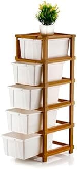 Plastic Drawer Organizer Self Standard Rectangular Multi Purpose Modular Drawer System Large Chest of Drawer Organizer for Home Office,Product Dimension When assembeled(5 Layer, White)