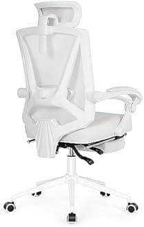 Misolant Modern White Leather Ergonomic Office Chair with 2D Lumbar Support, Headrest, and Footrest