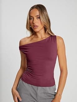 Trendy Queen Women's Off The Shoulder Crop Top, Sleeveless Stretchy Bodycon Tank, Y2K Fashion Sling T-Shirt for Summer