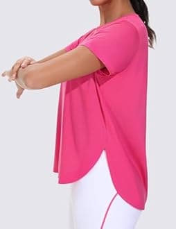 THE GYM PEOPLE Women's Workout T-Shirts Loose Fit Short Sleeve Cotton Running Basic Tee Tops with Split Hem