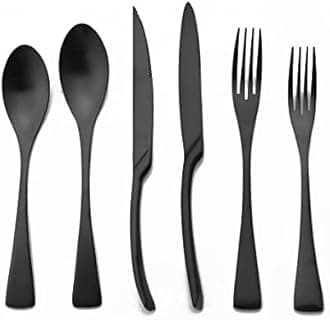 Luxury Silverware Set Flatware Cutlery 18/10 Stainless Steel Matte Polishing Metal Utensils Set Group Service for 1, 6-piece, Black