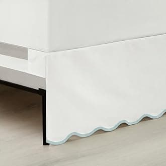 Lush Decor Coastal Chic Scallop Edge Linen Textured Bed Skirt Blue/White Single King - Soft Elegant Luxury Easy Fit Elastic Band Tailored Bedskirt