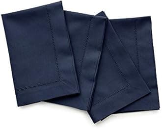 Solino Home Navy Blue Napkins Set of 4 - Cotton Linen Hemstitch Dinner Napkins Cloth 20 x 20 Inch for Winter, Spring, Easter - Handcrafted and Machine Washable