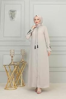 Women's Embroidered Sleeves Abaya and Embroidered On The Side of The Zipper Long Sleeve Floor Length Turkish Fashion