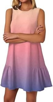 Summer Dresses for Women 2025,Prime+Sales+Day+Deals+Today+2025 A-Line Sundresses Ruffle Casual Tie-dye Boho Hawaiian Mini Dress Sleeveless Tank Dress Beach Vacation Clothes Saffron M