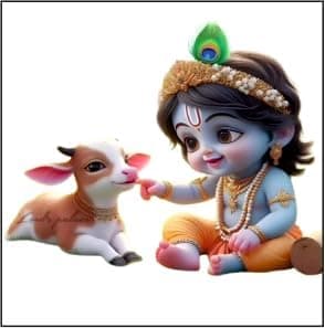 AnaBia Decor Shree Bal Krishna with Playing Cow God Wall Sticker for Pooja Room, Livingroom, Bedroom, Office, Kidsroom (Size - 45 CM x 45 CM)