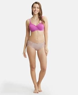 Jockey FE38 Women's Under-Wired Padded Super Combed Cotton Elastane Stretch Full Coverage T-Shirt Bra with Stylised Mesh Panel