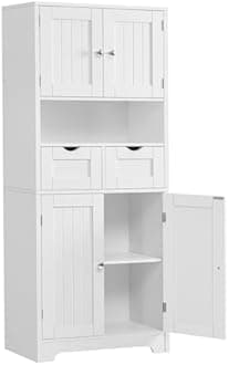 Iwell 43''H Bathroom Cabinet, Storage Cabinet with Adjustable Shelf & 2 Drawers, Bathroom Storage Cabinets for Living Room, Entryway, Home Office, White