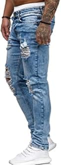 JIER Men's Jeans Ripped Stretch Denim Trousers Destroyed Straight Leg Denim Jeans Straight Leg Stylish Jeans