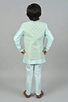 AHHAAAA Kids Indian Ethnic Velvet Waistcoat Silk Kurta Pyjama Set Bollywood Style Wedding Ethnic for Boys