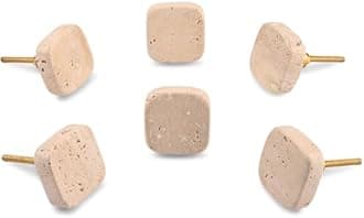 Perilla Home Set of 6 Marble Knobs for Cabinet & Drawers Decorative Travertine Square Knobs for Home Kitchen Cabinet Hardware Cupboard Glass Door Dresser Wardrobe Pulls (Beige)