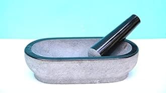 Pure Granite Stone Mortar and Pestle Set, Kalvam,kharad, Masher Spice Mixer/Okhli and musle/Kharal for Kitchen and medicine making (12 * 6 inch)