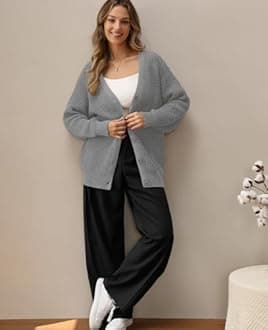 QUALFORT Cardigan Sweaters for Women 100% Cotton Button-Down Oversized Knit Outerwear Fall Tops for Women 2026