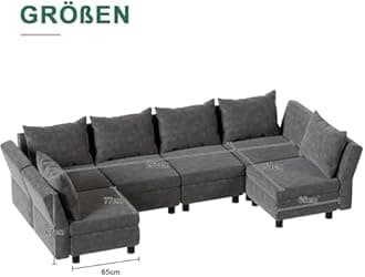 Flamaker Sofa with Storage, Corner Sofa with Upholstered Furniture, Modular Sofa with Angle-Adjustable Armrests and Backrests (6 Seats, Light Grey)