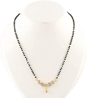 JewarHaat Indian Ad Cz Two-Tone Silver Gold-Plated CZ-Studded & Beaded Mangalsutra for Women