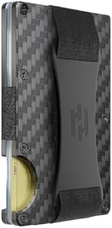Hayvenhurst Men's Carbon Fiber Slim Minimalist RFID Blocking Wallet with Cash Strap
