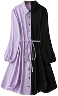 Leriya Fashion Women's Colorblock Shirt Dress | Long Sleeve Belted Tunic | Stylish Casual Wear