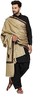 SWI WITH LABEL Men's Kashmiri Embroidered Wool Shawl (GC113_Deep Beige_Free Size), Deep Beige, Free Size
